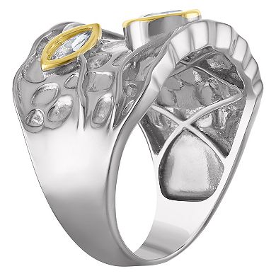 Designs by Gioelli Sterling Silver Two Tone Cubic Zirconia Artisan Ring