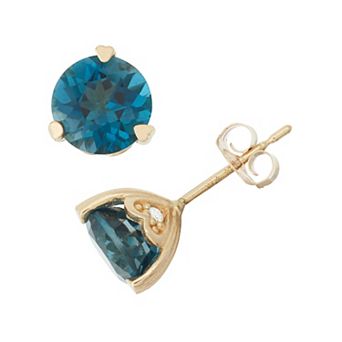 Tiara 10k Gold Gemstone And Diamond Accent Stud Earrings