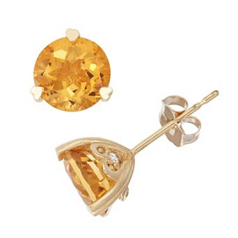 Tiara 10k Gold Gemstone And Diamond Accent Stud Earrings