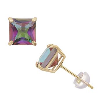 Tiara 10k Gold and Simulated Rainbow Synthetic Topaz Stud Earrings