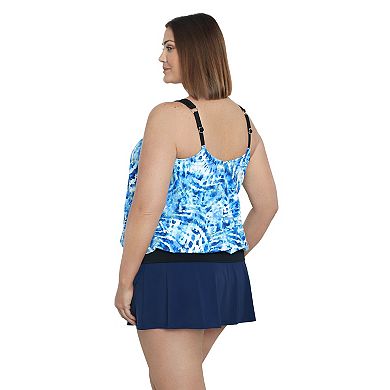 Plus Size Bal Harbour V-Neck Blouson Ring Tankini Swim Top