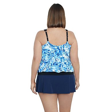 Plus Size Bal Harbour V-Neck Blouson Ring Tankini Swim Top
