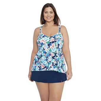 Plus Size Bal Harbour Princess Seam High-Low Tankini Swim Top