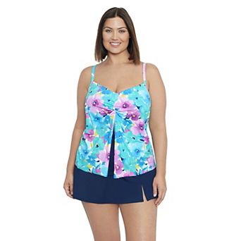 Plus Size Bal Harbour Knotted Flyaway Tankini Swim Top