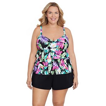 Plus Size Bal Harbour Triple Tier Tankini Swim Top