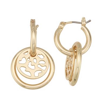 Nine West Gold Tone Click It Hoop Earrings with Charm