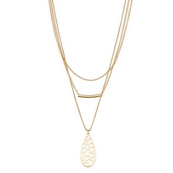 Nine West Gold Tone Multi Chain Teardrop Pendant Necklace