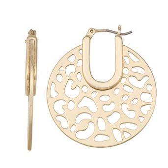 Nine West Gold Tone Cutout Click It Hoop Earrings