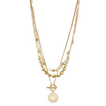 Nine West Gold Tone Multi Row Pendant Necklace