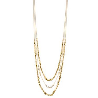 Nine West Gold Tone Beaded Multirow Necklace