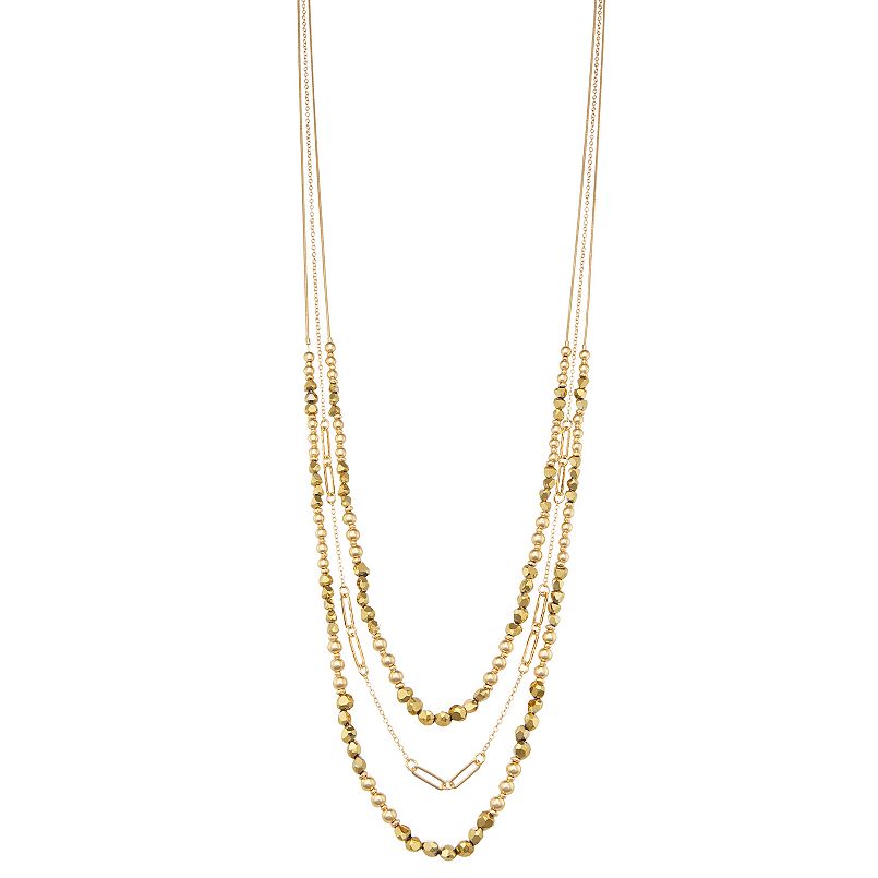 Nine West Gold Tone Beaded Multirow Necklace