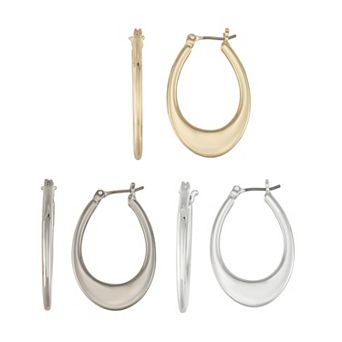 Nine West 3-Pair Oval Hoop Earrings Set