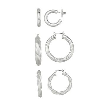 Nine West Silver Tone Textured Hoop Trio Earrings Set