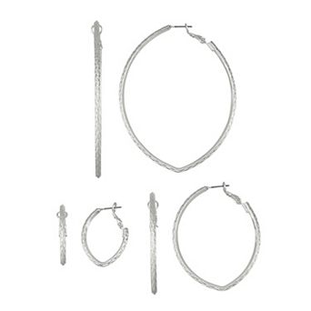 Nine West Silver Tone Navette Hoop Trio Earrings Set