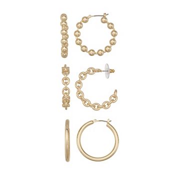 Nine West Gold Tone Textured Hoop Trio Earrings Set