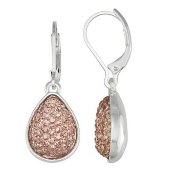 Nine West Silver Tone Textured Gemstone Leverback Drop Earrings