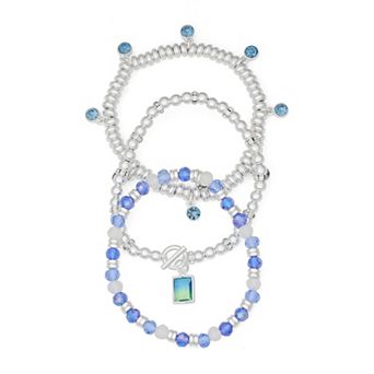 Nine West 3 pc Silver & Blue Stretch Bracelet Set