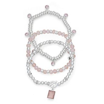 Nine West 3 pc Silver Tone Gemstone Stretch Bracelets Set