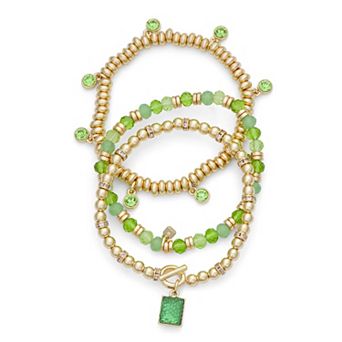 Nine West 3 pc Gold Tone Gemstone Stretch Bracelets Set