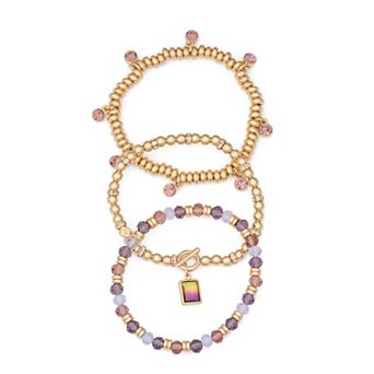 Nine West 3 pc Gold-Tone Simulated Stone Stretch Bracelet Set
