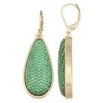 Nine West Gold Tone Textured Gemstone Leverback Teardrop Earrings