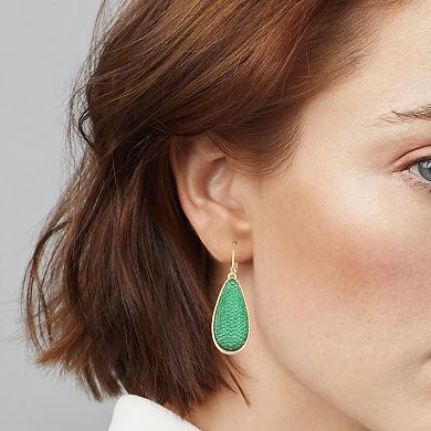 Nine West Gold Tone Textured Gemstone Leverback Teardrop Earrings