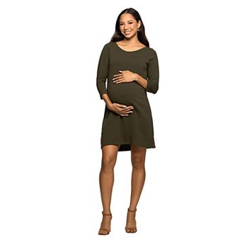 Maternity 24Seven Comfort Apparel Three-Quarter Sleeve A-Line Knee-Length Dress