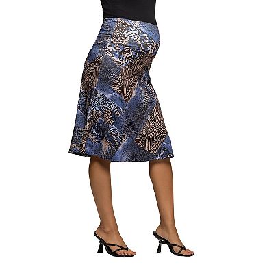 Maternity 24Seven Comfort Apparel Animal Patchwork Print Maxi Skirt