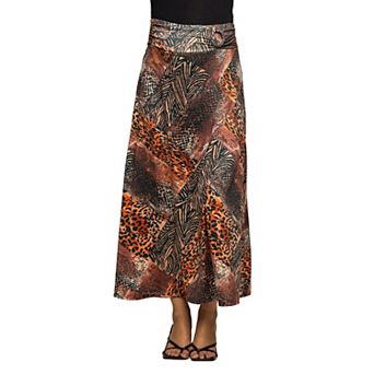 Maternity 24Seven Comfort Apparel Animal Patchwork Print Maxi Skirt