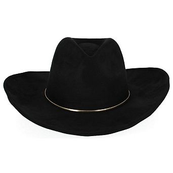 David & Young Women's Faux Suede Fedora Hat with Gold Hatband