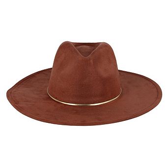 David & Young Women's Faux Suede Fedora Hat with Gold Hatband