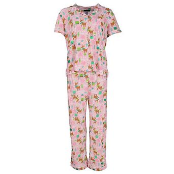 Not a Morning Person Women's Pink Christmas Notch Collar Short Sleeve Pajama Set