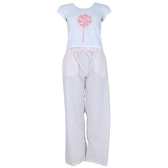 Not a Morning Person Women's Bow Baby Tee and Striped Pants Pajama Set