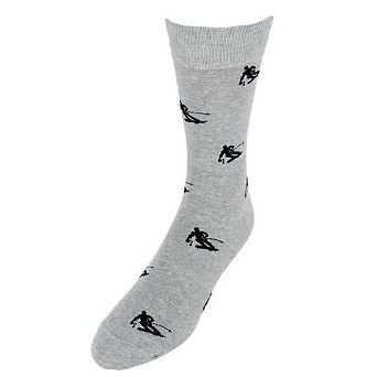 CTM Men's Snow Skiing Themed Cotton Blend Crew Socks (1 Pair)