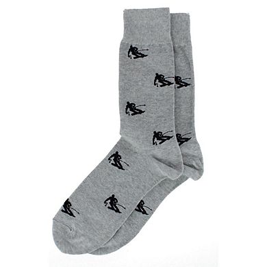 CTM Men's Snow Skiing Themed Cotton Blend Crew Socks (1 Pair)