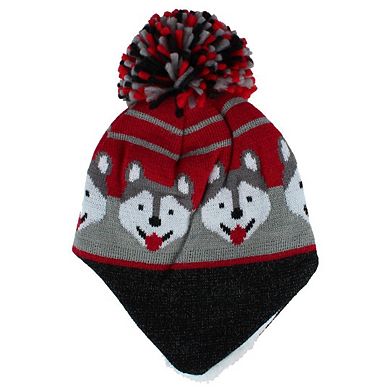 Grand Sierra Boy's Toddler (2-4) Lined Animal Winter Hat with Ear Flaps and Pom