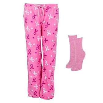 Weekending Women's Breast Cancer Plush Pajama Pant and Socks Set