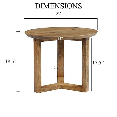 Nina 18.5 inch Round Handcrafted Side End Table, Natural Brown Mango Wood