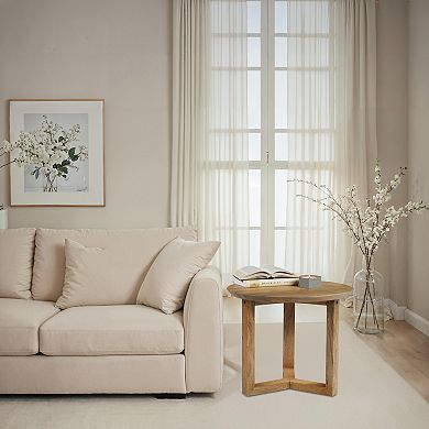 Nina 18.5 inch Round Handcrafted Side End Table, Natural Brown Mango Wood