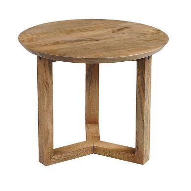 Nina 18.5 inch Round Handcrafted Side End Table, Natural Brown Mango Wood