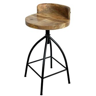 Pia Adjustable Barstool, Set of 2, Mango Wood Seat, Iron Frame