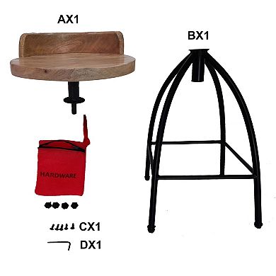 Pia Adjustable Barstool, Set of 2, Mango Wood Seat, Iron Frame