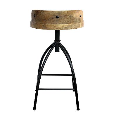 Pia Adjustable Barstool, Set of 2, Mango Wood Seat, Iron Frame