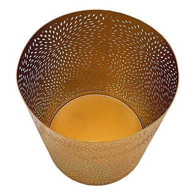 10 inch Decorative Iron Wastebasket Trash Can, Matte Gold,Leaf Etched Design