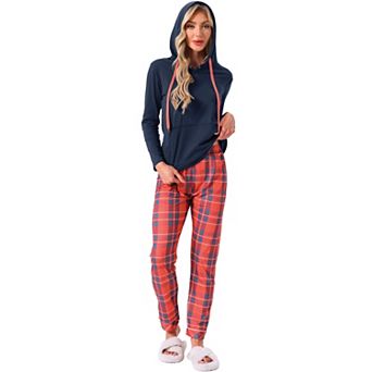 Women's Matching Hooded Long Sleeve Top with Plaid Pants Family Pajama Sets