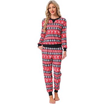 Women's Christmas Family Matching Pajama Set Long Sleeve Elk Snow Striped Xmas Party Lounge Set