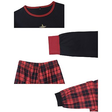 Women's Christmas Family Pajama Set Long Sleeve Xmas Tree Check Couples Matching Lounge Set