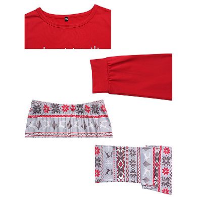 Women's Christmas Matching Snow Print Long Sleeve Top Cute Print Pants Family Pajama Sets