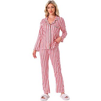 Women's Family Matching Pajamas Sets Striped Notch Collar Button Down Long Sleeve Top and Pants