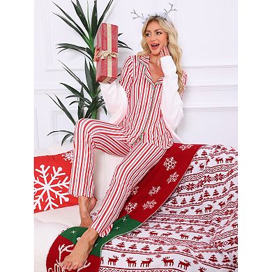 Women's Family Matching Pajamas Sets Striped Notch Collar Button Down Long Sleeve Top and Pants